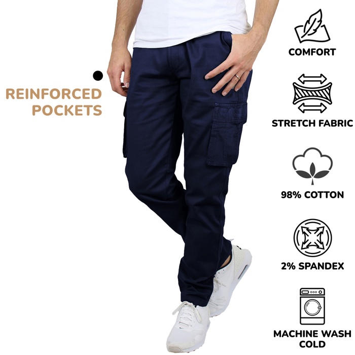 3-Pack Men's Flex-Stretch Cotton Cargo Pants, 31-Inch Inseam - Comfortable and Durable